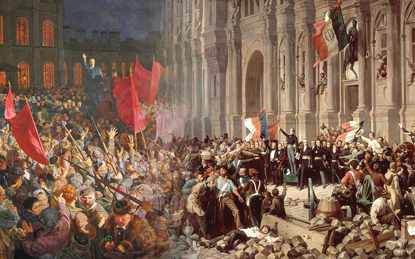 Ламартин перед ратушей Парижа отвергает красный флаг 25 февраля 1848 года