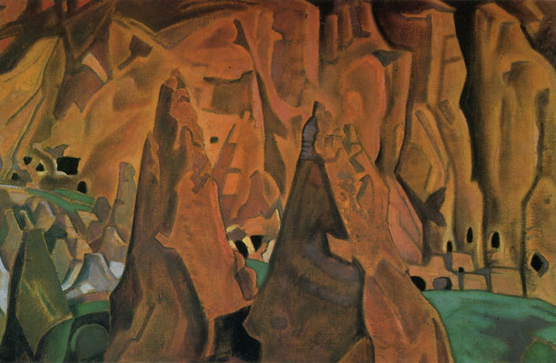 Рерих Н.К. Пещеры в скалах. Нью-Мексико. Третьяковская галерея, 1921 г.