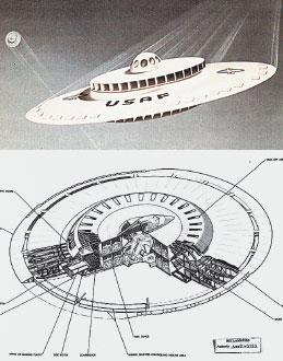 Рисунок летающей тарелки из Нацархива США по образцу устройств Ганса Каммлера